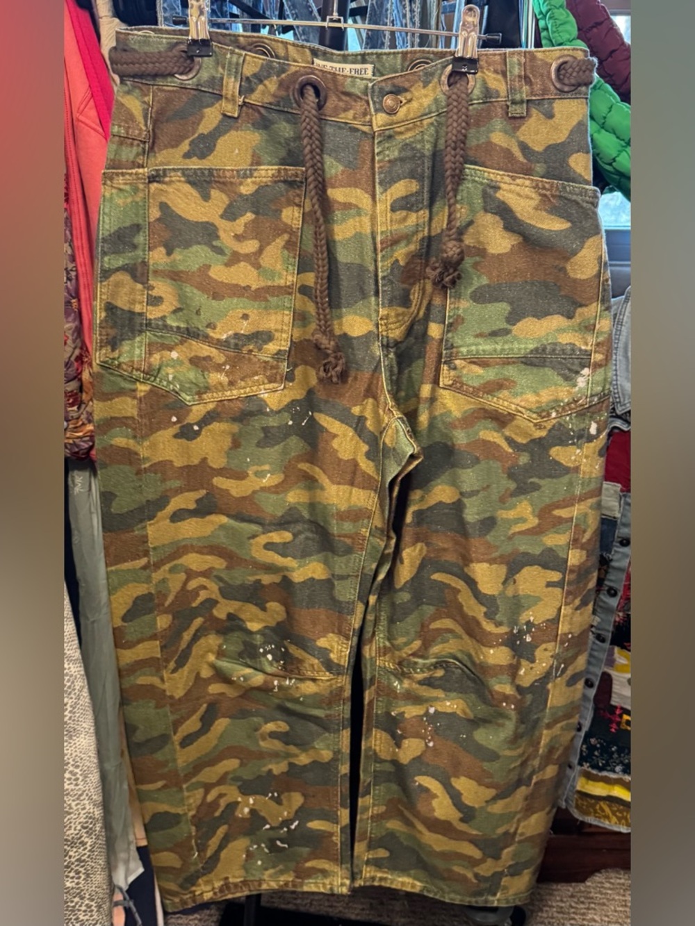 NWOT Free People We The Free Moxie Printed Low-Slung Barrel Jeans Green - 27, 30 - Picture 11 of 14